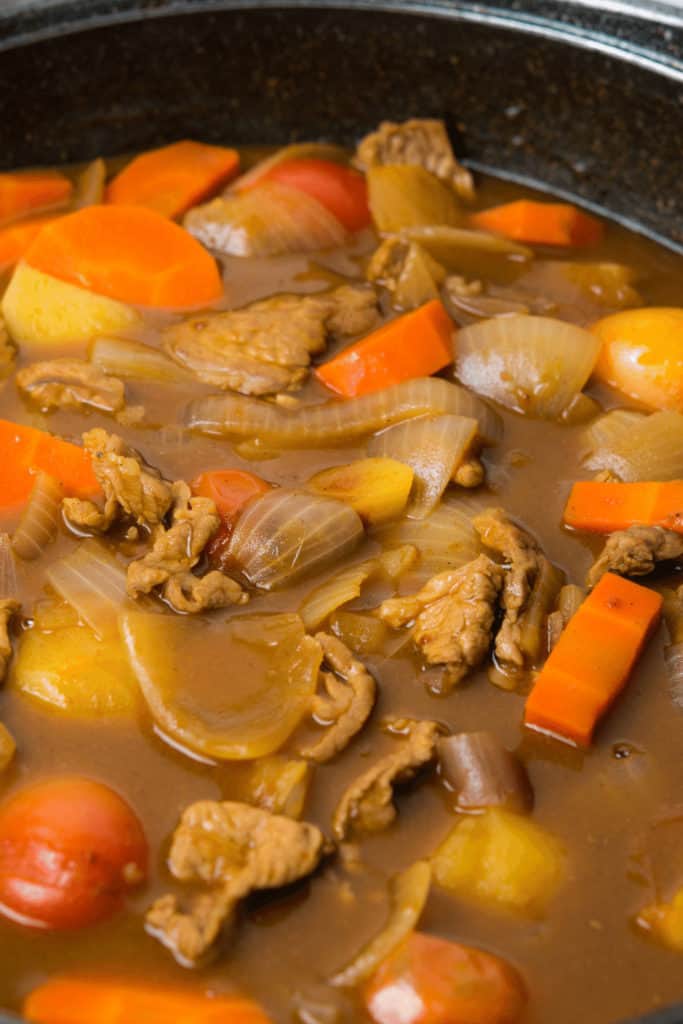You can put roux, beef or chicken, and carrots, potato, and onion as well as meat or seafood into Japanese curry
