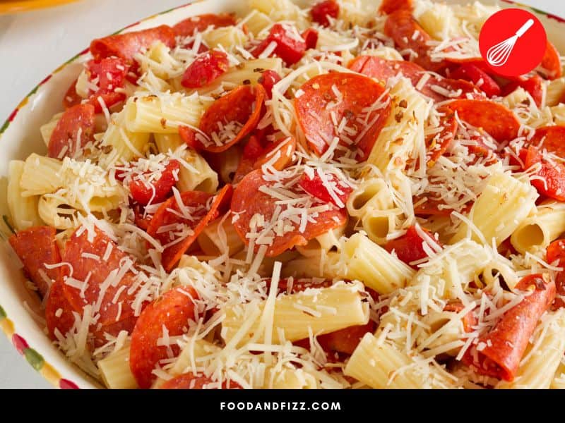 Aside from pizza, pepperoni may also be used in dishes like pasta.