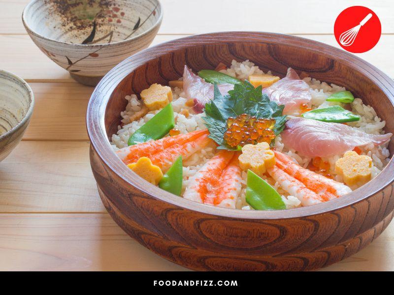 Chirashi means scattered. Chirashi sushi is basically a sushi bowl.