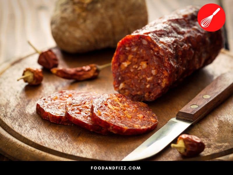 Pepperoni is a dry cured and fermented sausage typically made from pork or a mixture of pork and beef.